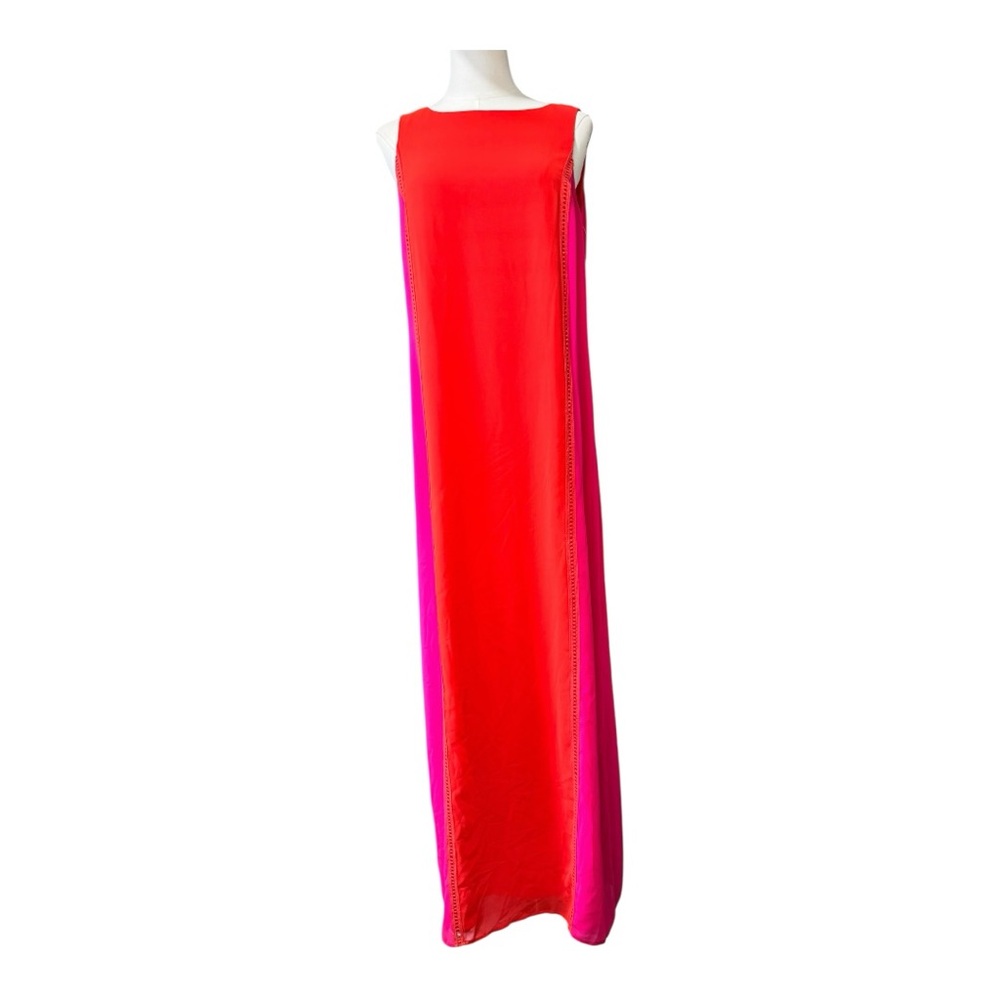 Gianni Bini Orange Fuchhsia Pink Colorblock Maxi Sleeveless Dress. SZ:M